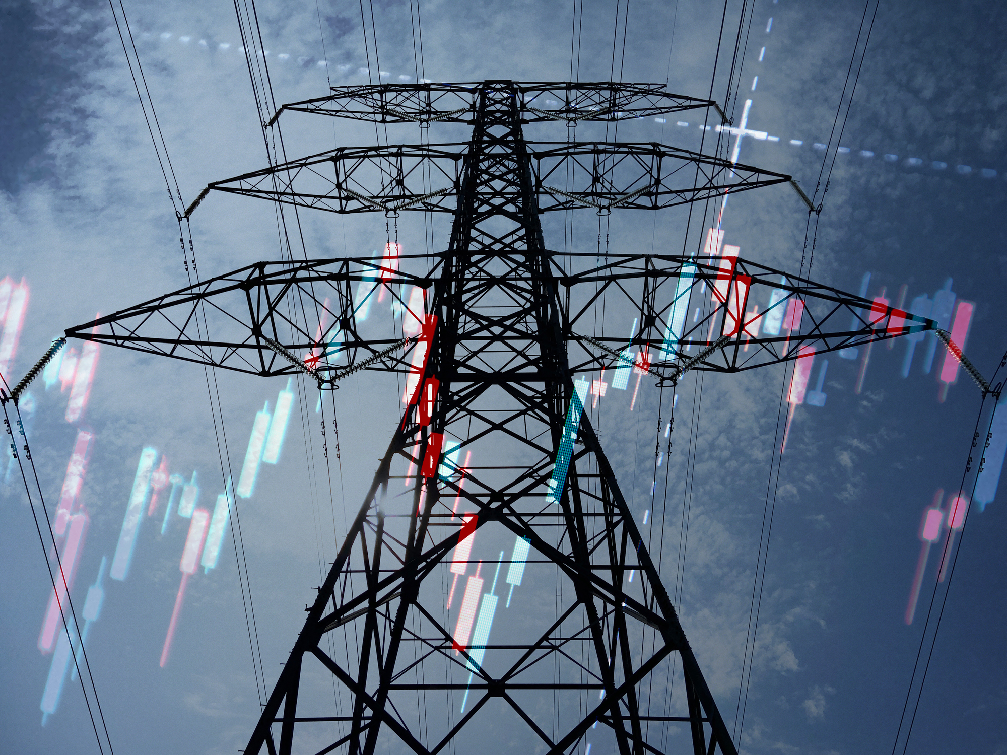 Strommast mit angedeuteten Energiepreis-Linien